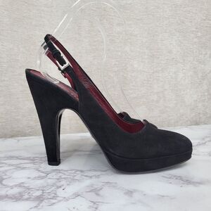 Prada Black Suede Slingback Heels Pumps